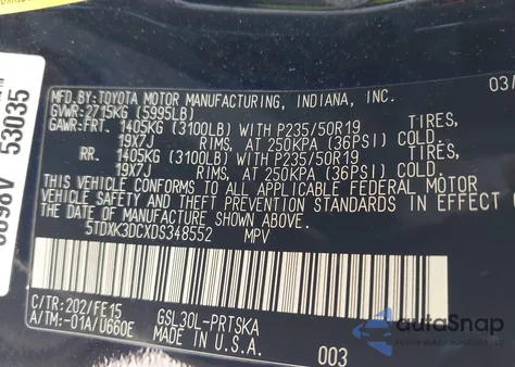 2013 Toyota Sienna Se 8 Passenger z USA, uszkodzony, nr VIN 5TDXK3DCXDS348552